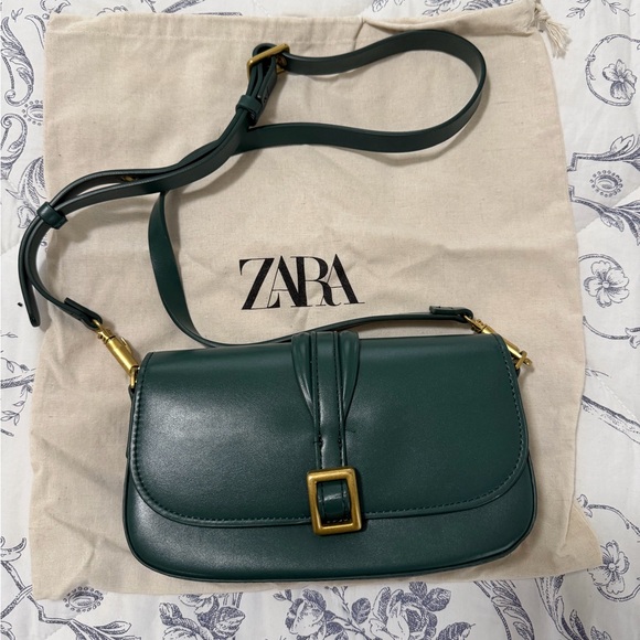 Zara Handbags - Zara Dark Green Shoulder Bag with Gold Accents